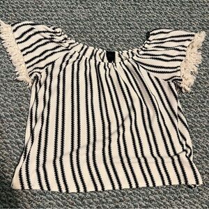 W5 Black and White Striped Fringe Blouse